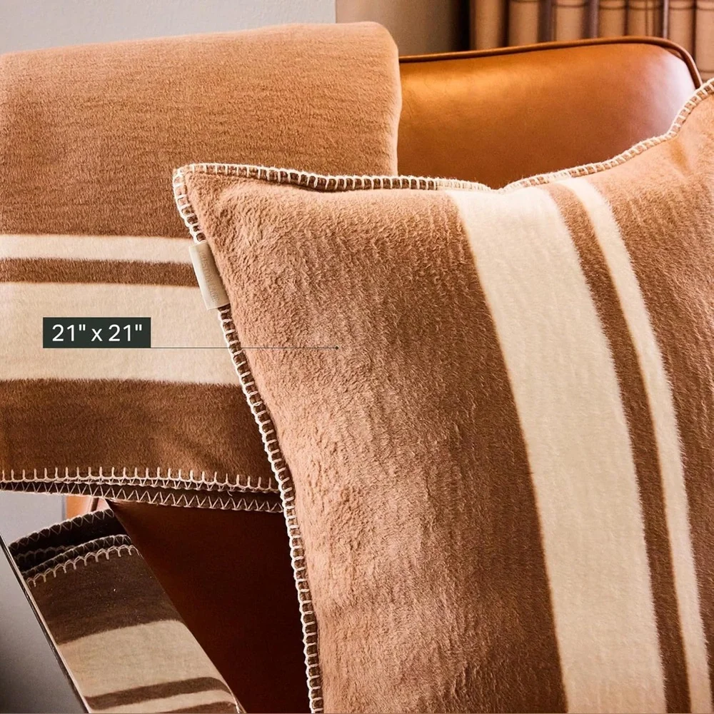 Preston Lane Highrise 21x21‎ Throw Pillow Camel Creamy White Stripe Neutral New
